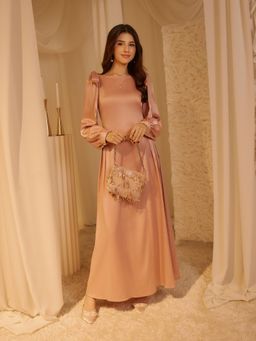 Cider - Boat Neck Bowknot Ruffle Puff Sleeve Maxi Dress