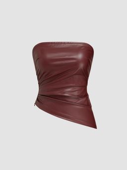 Cider - Faux Leather Asymmetrical Hem Ruched Bandeau Top