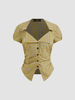 Cider - 100% Cotton Tartan Split Ruched Shirt