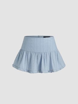 Cider - Cotton Mid Rise Floral Embroidery Ruffle Mini Skirt