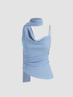 Cider - Halter Neckline Ruched Cami Top With Scarf
