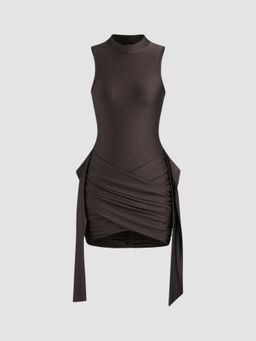Cider - High Neck Draped Ruched Mini Dress