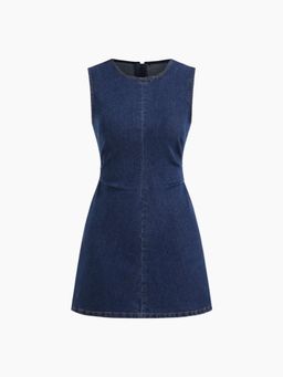 Cider - High Stretch Denim Ruched Zipper Mini Dress