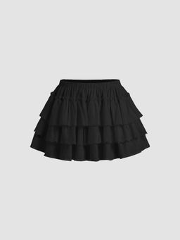 Cider - 100% Cotton Mid Rise Broderie Anglaise Layered Mini Skirt