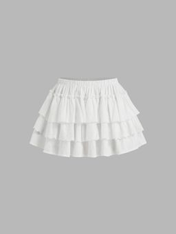 Cider - 100% Cotton Mid Rise Broderie Anglaise Layered Mini Skirt