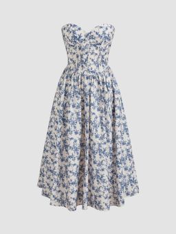 Cider - Bandeau Ditsy Floral Ruffle Midi Dress