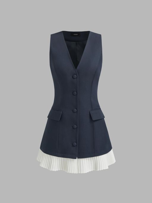 two-tone sleeveless pleated short dress Two Tone Sleeveless Pleated Short Dress Commense