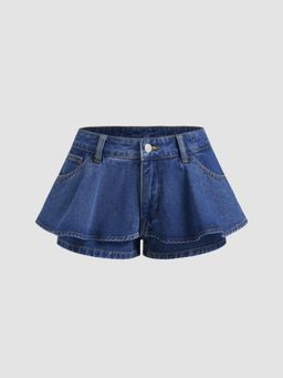 Cider - Denim Low Rise Ruffle Micro Shorts