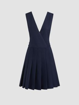 Cider - V-neck Pleated Pinafore Midi Dress