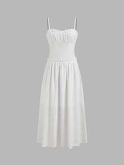 Cider - Cotton Square Neck Lettuce Trim Maxi Dress