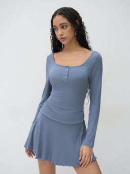 Cider - U-neckline Ruffle Ruched Mini Dress