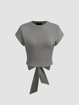 Cider - 100% Cotton Cut Out Bowknot Crop Top