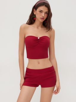 Cider - Cotton-blend Bowknot Bandeau Crop Top & Mid Rise Leggings