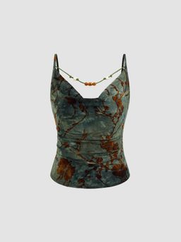 Cider - Cowl Neck Floral Flower Crop Tops & Camis Blouse