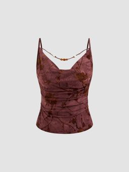 Cider - Cowl Neck Floral Flower Crop Tops & Camis Blouse