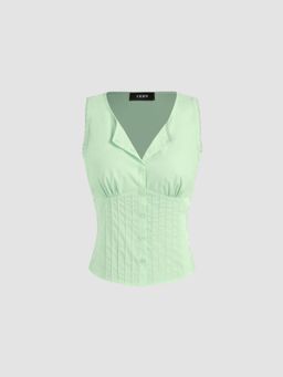 Cider - Cotton-blend Button Up Lace Trim Tank Top