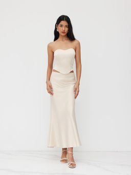 Cider - Satin Bandeau Lace Up Top & Mid Rise Mermaid Maxi Skirt