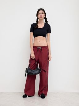 Cider - Mid Rise Knotted Elastic Waist Cargo Pants