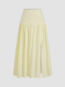 Cider - Cotton-blend Mid Rise Stripe Split Maxi Skirt