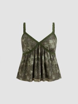 Cider - Mesh V-neck Aztec Lace Cami Top Curve & Plus