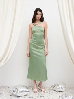 Cider - Satin Backless Buckle Bowknot Maxi Dress