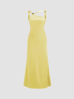 Cider - Satin Backless Buckle Bowknot Maxi Dress