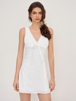 Cider - 100% Cotton Broderie Anglaise Trim Floral Bowknot Mini Dress