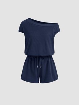 Cider - Asymmetrical Neck Drawstring Romper