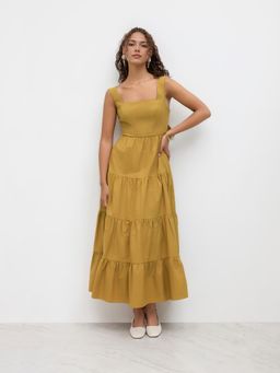 Cider - 100% Cotton Square Neck Tie Back Maxi Dress