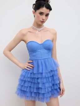 Cider - Mesh Bandeau Corset Tulle Layered Mini Dress