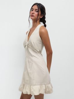 Cider - 100% Cotton V-neck Tie Front Mini Dress