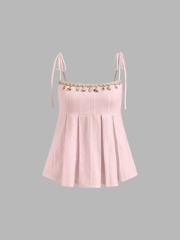 Cider - Cotton Shell Beaded Bowknot Pleated Oversized Cami Top