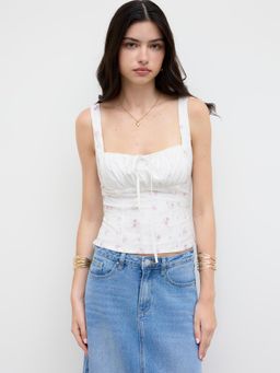 Cider - Cotton Jacquard Floral Bowknot Tank Top