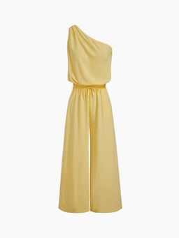 Cider - Linen-blend Asymmetrical Neck Drawstring Jumpsuit