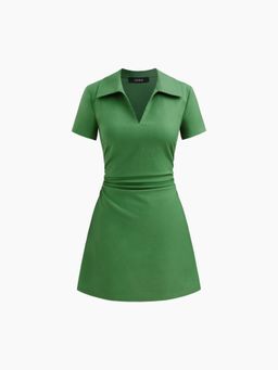 Cider - Linen-blend Polo Ruched Mini Dress