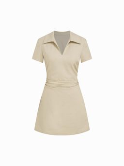 Cider - Linen-blend Polo Ruched Mini Dress