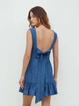 Cider - Backless Bowknot Ruffle Hem Mini Dress