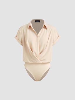 Cider - Collar Twist Oversized Shirt Bodysuit