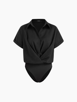 Cider - Collar Twist Oversized Shirt Bodysuit