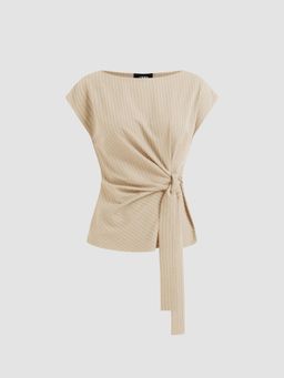 Cider - Boat Neck Stripe Knotted Oversized Top