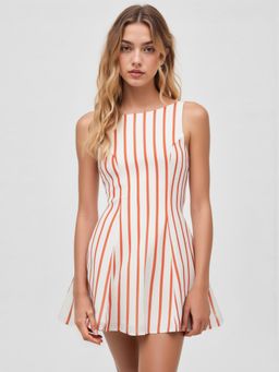 Cider - Boat Neck Stripe Tie Back Knotted Mini Dress