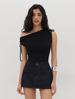 Cider - Asymmetrical Neck Drawstring Ruched Bodysuit