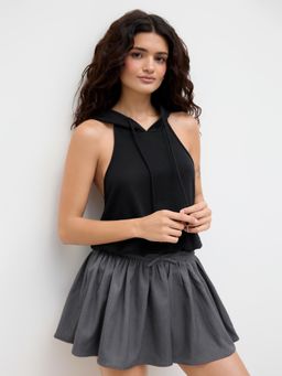 Cider - Terry Hooded Backless Drawstring Top