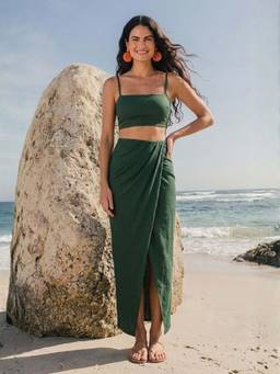 WomanLikeU - Green Crop Top With Sarong