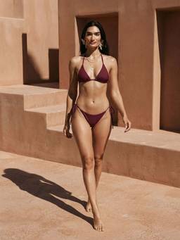 WomanLikeU - Women Wine Polyamide Bikini Top with Bikini Bottom