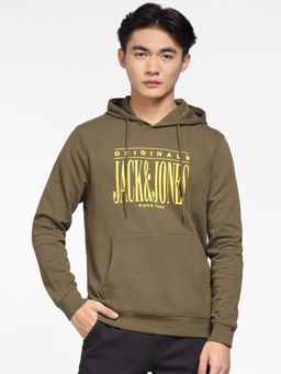 Jack & Jones - Dark Green Logo Print Hooded Sweatshirt