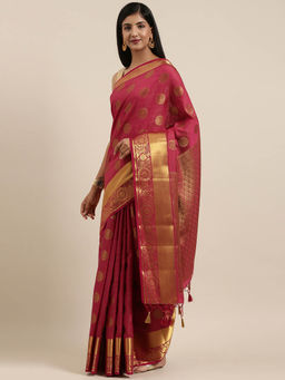 Mimosa - Women Kanjivaram Style Silk Saree With Unstitched Blouse