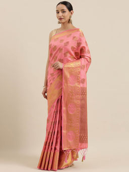 Mimosa - Women Kanjivaram Style Silk Saree With Unstitched Blouse