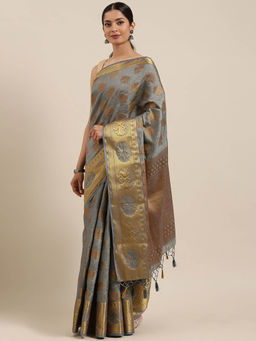 Mimosa - Women Kanjivaram Style Silk Saree With Unstitched Blouse