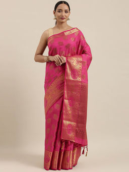 Mimosa - Women Kanjivaram Style Silk Saree With Unstitched Blouse